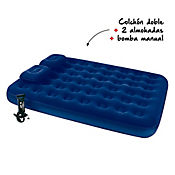 Colchn Inflable Doble + 2 Almohadas + Bomba Manual 191x137 cm