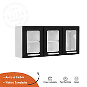 Mueble Superior Cocina 3 Puerta Vidrio 120x52 cm Negro