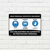 Señal Uso Elementos De Protección Casco-Gafas-Guantes 35X24Cm