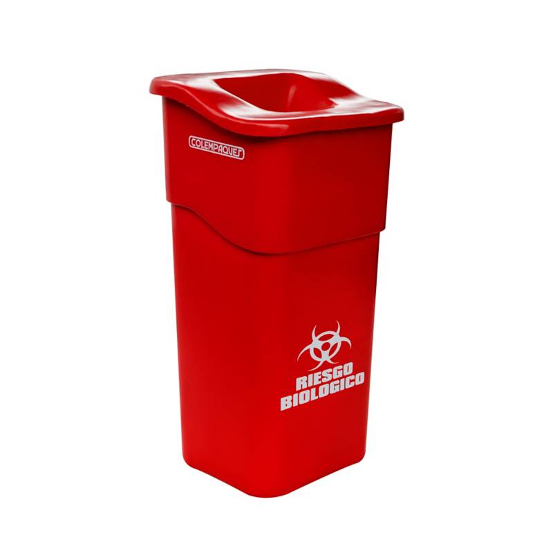 Caneca Plástica 50l Rojo Para Riesgo Biológico Con Tapa Orificio Colempaques 5217