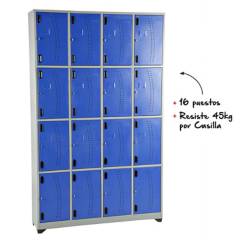 INDUSTRIAS CRUZ - Locker metálico 16 puestos gris azul de 200x123x30 cm