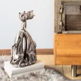 Escultura Gato Duo Plata 35 cm