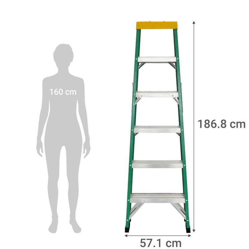 Escalera tijera aluminio 5 peldaños alto 1.87 m. Resistencia 102
