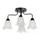 Lámpara para Techo Flores 4 Luces Rosca E27 Vidrio - Anticado Negro