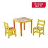 Set de Mesa Infantil con 2 Sillas Safari Estampado y Estructura Color Verde - Naranja