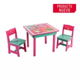 Set de Mesa Infantil con 2 Sillas Jardin Estampado y Estructura Color Rosado - Azul