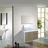 Mueble de baño Blanco y madera 46x80x50cm con lavamanos Lagoa Vessel Blanco Brillante