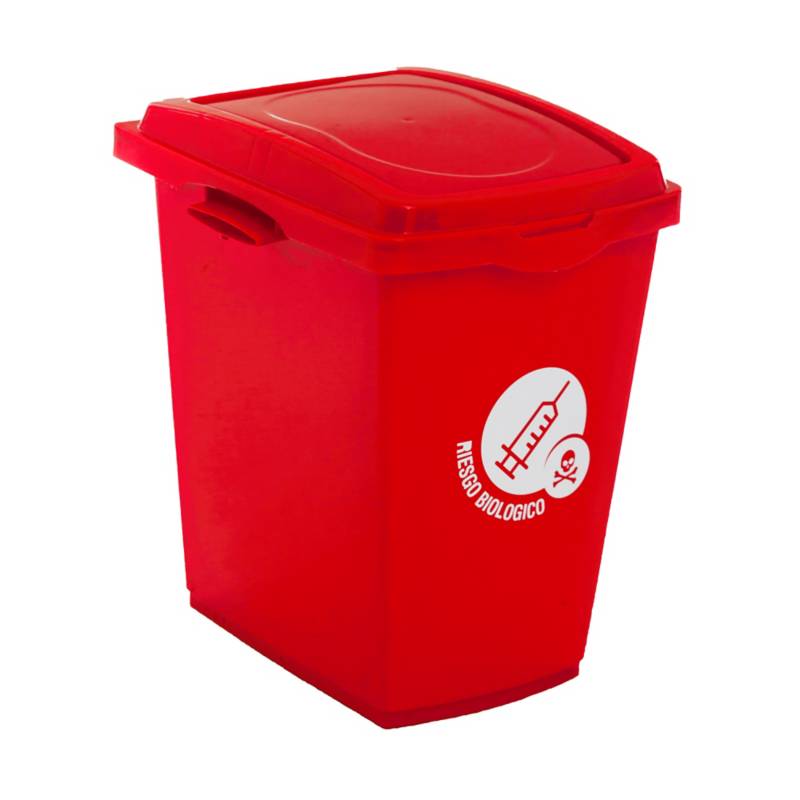 Caneca Plástica 27 Litros Rojo Riesgo Biológico Con Tapa Vaiven Generico 9456