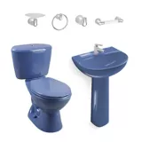 Combo Manantial Azul : Sanitario 4.8 litros Manantial + Lavamanos con Pedestal Manantial + Grifería Nogal + Accesorios Nogal