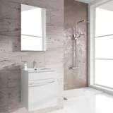 Mueble de baño Cubo Blanco 40x50x40 cm con lavamanos blanco y espejo