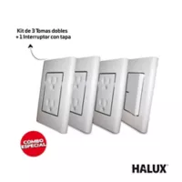 Halux Kit de 3 Tomas Dobles + 1 Interruptor con Tapa