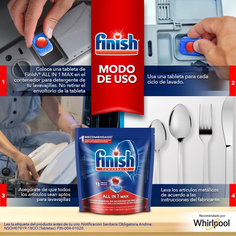 Detergente lavavajillas en Tabletas Powerball Finish (13 unidades)