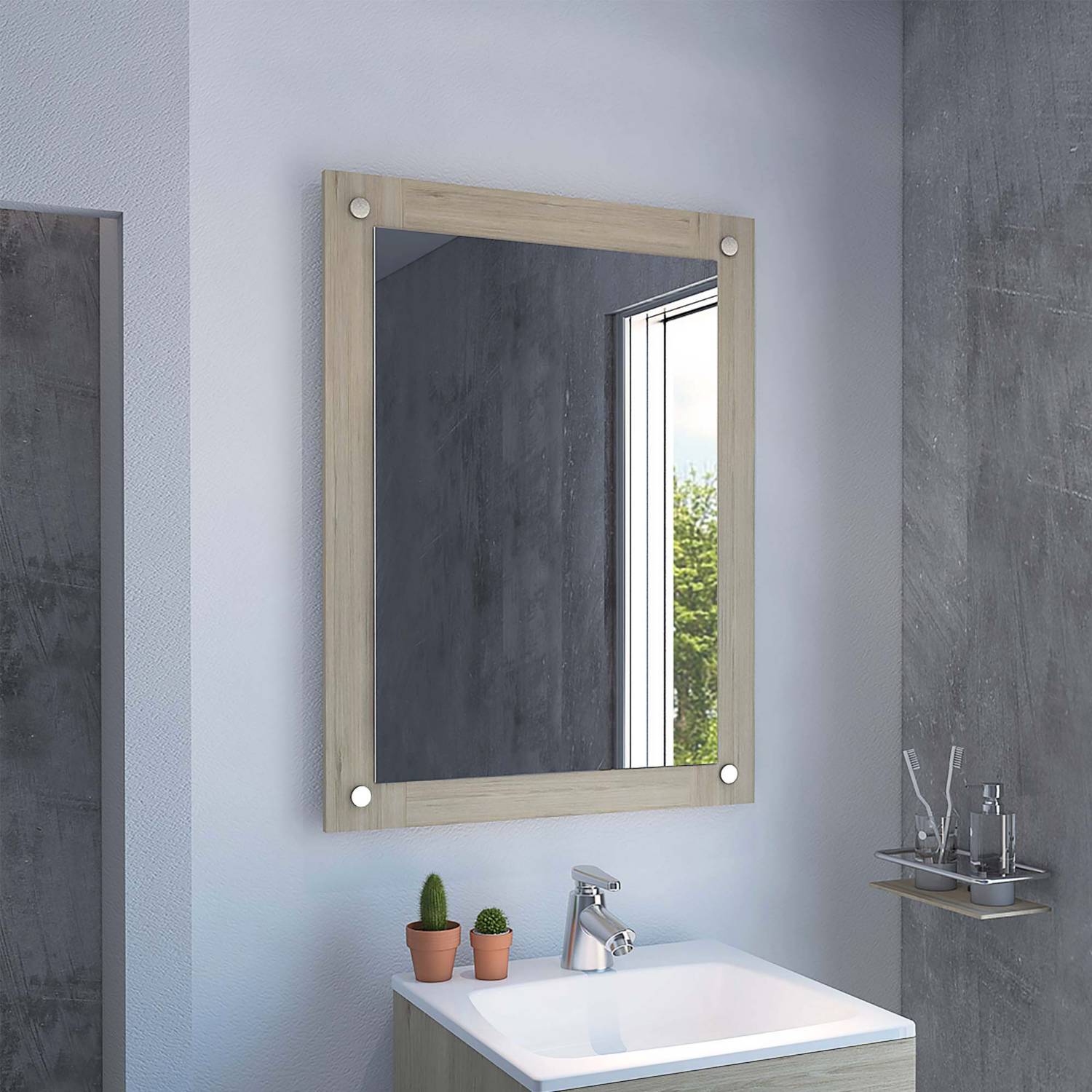 Espejo de baño picasso, beige, ideal para espacios reducidos zf - Madecentro