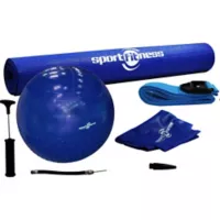 Kit De Yoga Fitness Azul Balón + Tapete + Inflador + Bandas