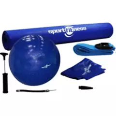 SPORTFITNESS - Kit De Yoga Fitness Azul Balón + Tapete + Inflador + Bandas