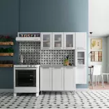 Cocina Integral Multipla 2.10 Metros Blanco Incluye Mesón Izquierdo En Acero Inoxidable