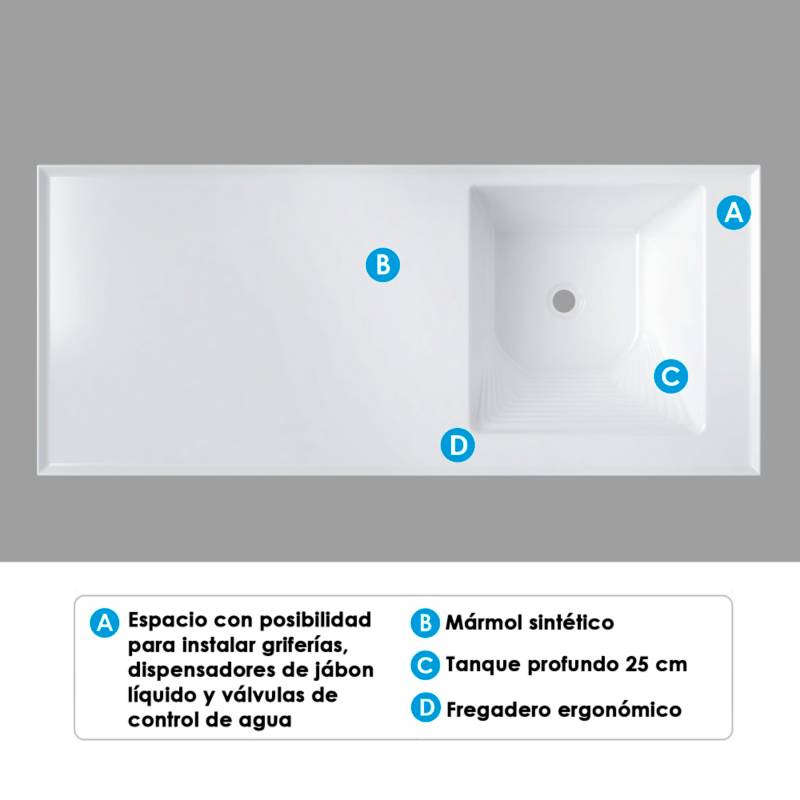 Mueble Para Lavadero Pro 140x60 cm Canto 2mm Blanco FIRPLAK