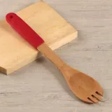 Cuchara-Tenedor Bamboo Mango Silicona Rojo