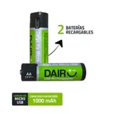 2 Baterías AA Recargables Vía MicroUSB 1000 Mah