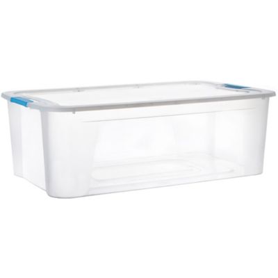 Kit 4 cajas organizadoras plásticas transparentes con tapa Azul Celeste
