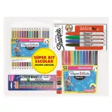 Súper Kit Escolar Colores + Plumones + Sharpie + Pegante en Barra + Lápiz + Marcador