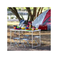 Just Home Collection Mesa Camping Plegable Aluminio Gris 4 Puestos