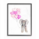 Cuadro de Elefante Bebé con Globo de Corazón Rosa Enmarcado 28x36