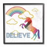 Cuadro en Lienzo Believe Rainbow Unicorn Enmarcado 30x30