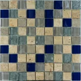 Mosaico Decorado Marmol vidrio 27.7cm x 27.7cm Azul