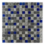 Mosaico Caja x3 Unidades Decorado Mármol Malla Vidrio 30.5cmx30.5cm Azul