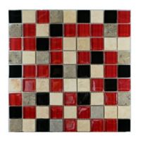 Mosaico x 3 Unidades Decorado Mármol vidrio 27.7cm x 27.7cm Rojo