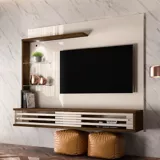 Panel para TV Suspensa Frizz 135x160x37 Blanco Apagado/ Savana