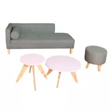Combo Sofá Chaise Long + Puff + Set x2 Mesas Auxiliares
