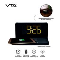 VTA Reloj Despertador Carga Inalámbrica QI Puerto USB