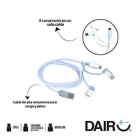 Dairu Cable 3 En1 Tipo C Ligthning / Micro USB Alta Resistencia