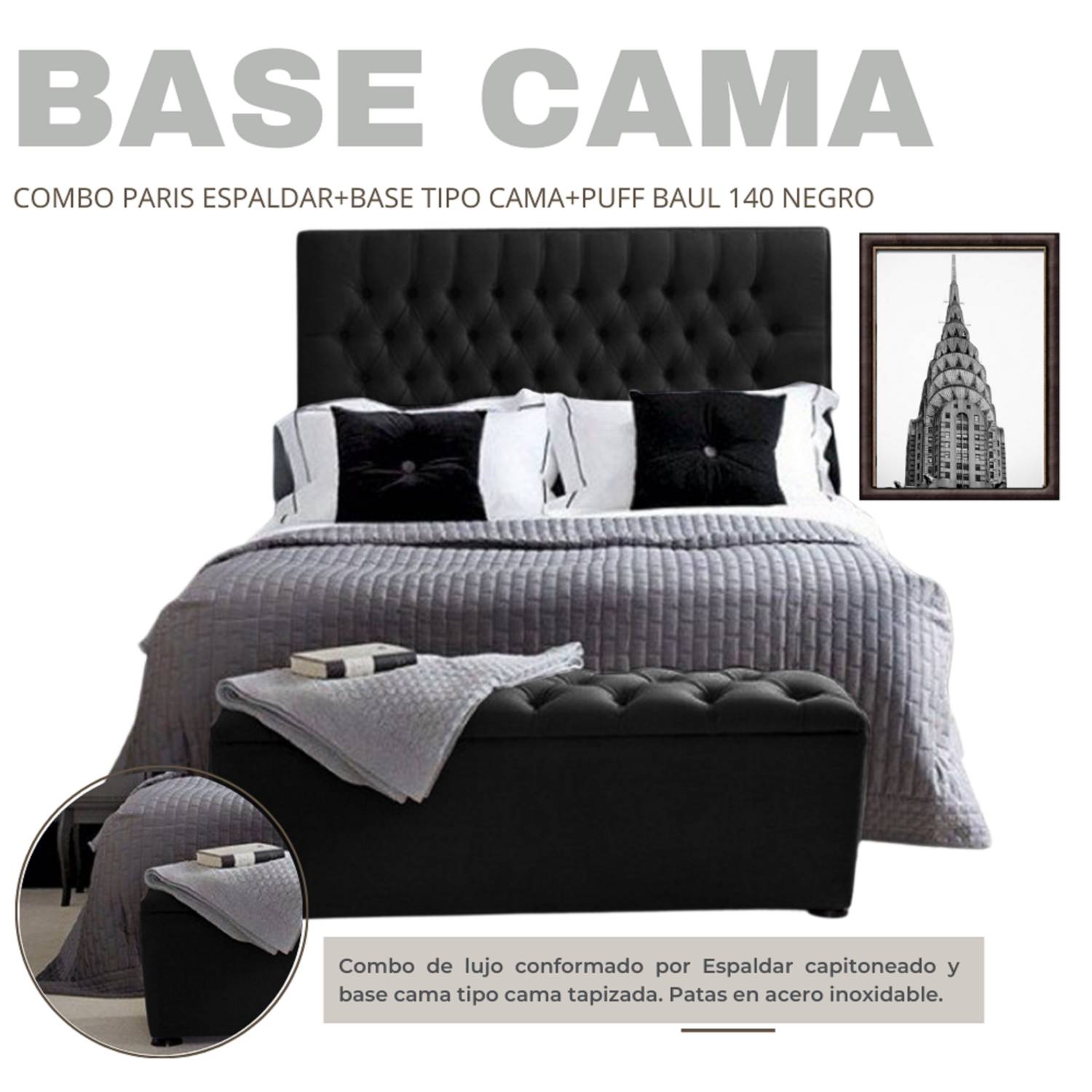 Cabecero Para Cama 140 Paris Negro EKONOMODO