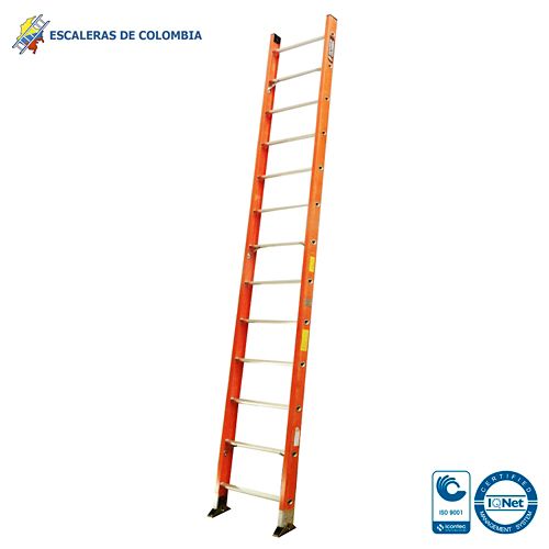 Escalera Certificada Tipo Sencilla Dieléctrica En Fibra De Vidrio De 13 Pasos / 4 M 136 Kg T1A - Escaleras De Colombia
