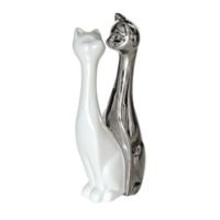 Escultura Gato x 2 29.5 cm Blanco Plata Aspen