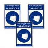 Señal Uso Obligatorio Tapabocas 20x30cm x3 Unidades
