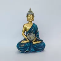 Buda Loto Azul y Dorado 22cm Resina