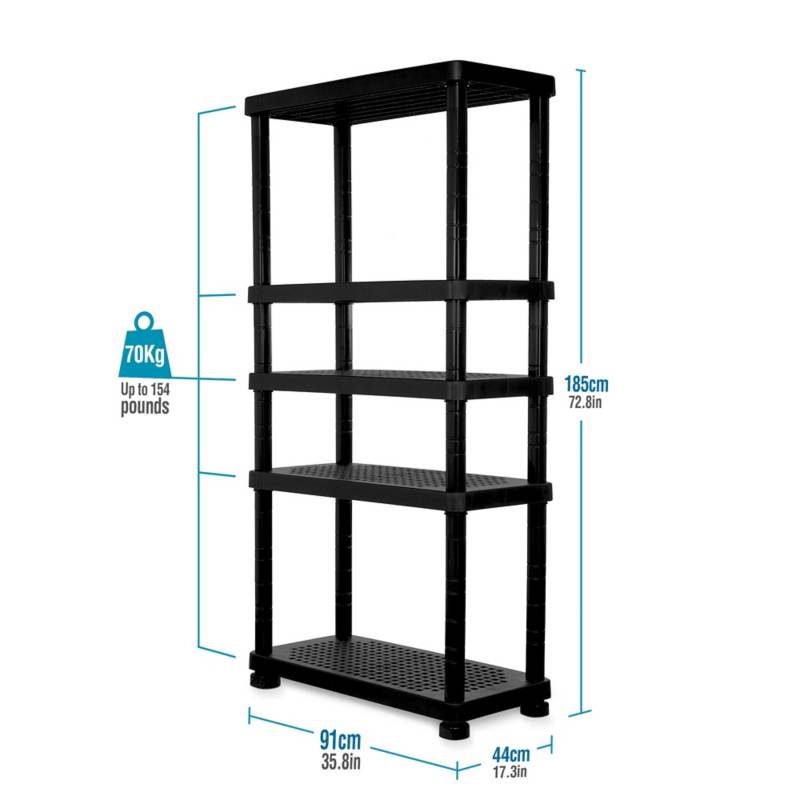 Estantería plástica con 5 estantes ventilada negra 