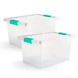 Set x2 Cajas Organizadoras Con Broches 20 Litros Verde