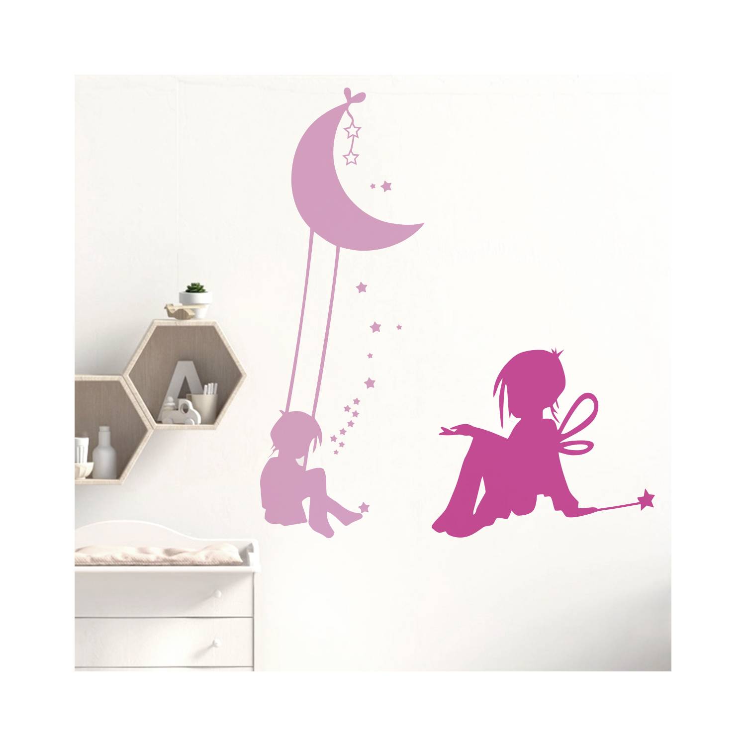 Calcomanía de pared o vinilo decorativo infantil niña en la Luna