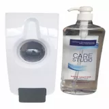 Combo Dispensador De Gel Antibacterial/Jabón Líquido Plástico Blanco De 25x12x23 Cm + Sanitizante Líquido 1000 Ml