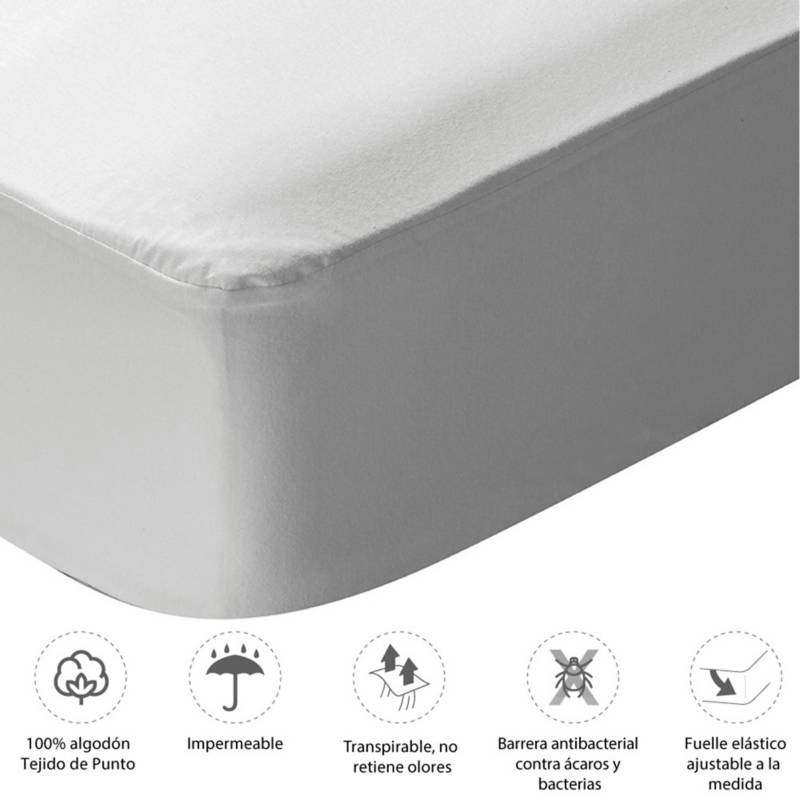 Protector impermeable algodón de colchón, ajustable