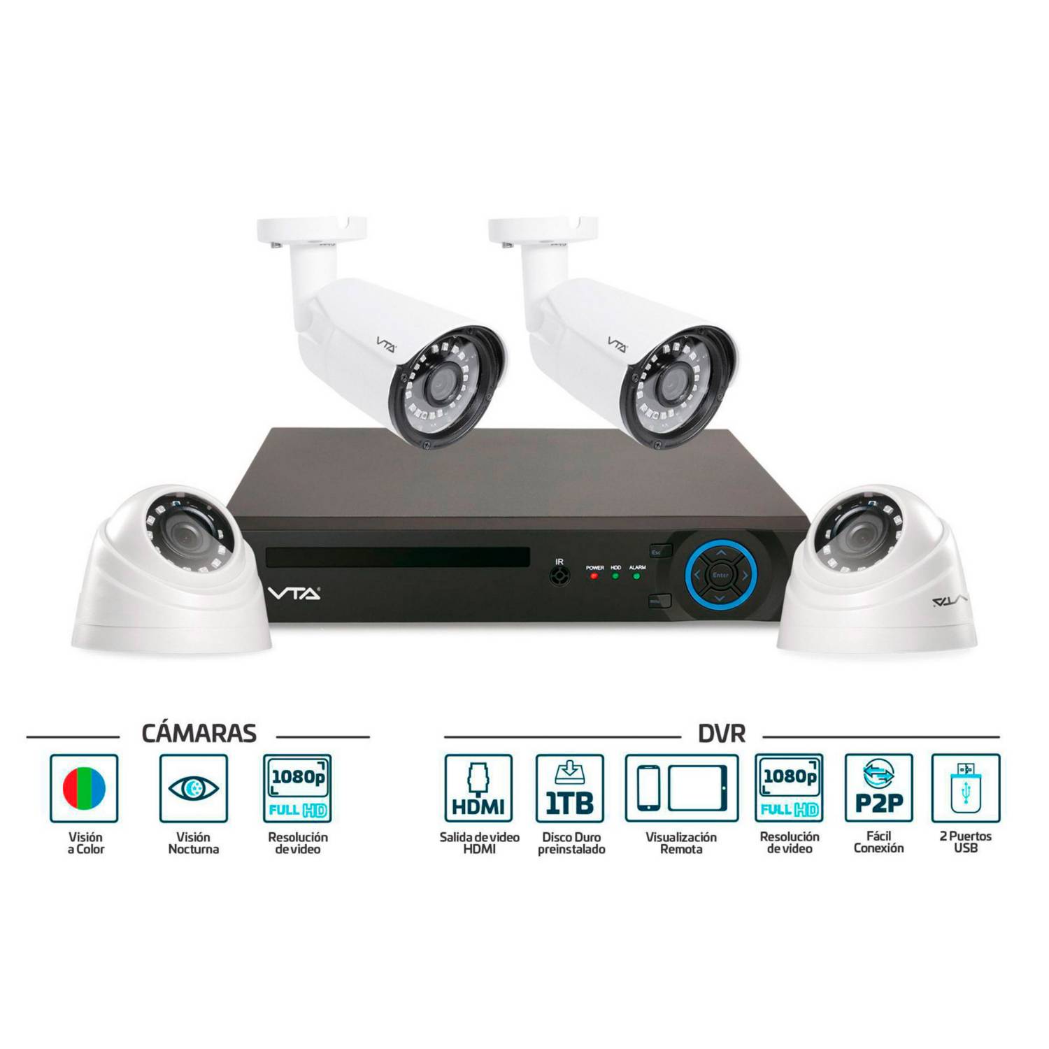 Kit Camaras Seguridad Vigilancia Dvr 8 Canales 1080P + Disco 1Tb