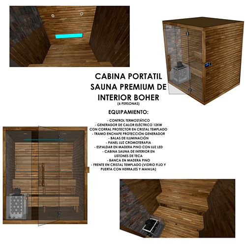 Cabina Sauna Portátil Premium 2x1.8m en Teca - Boher