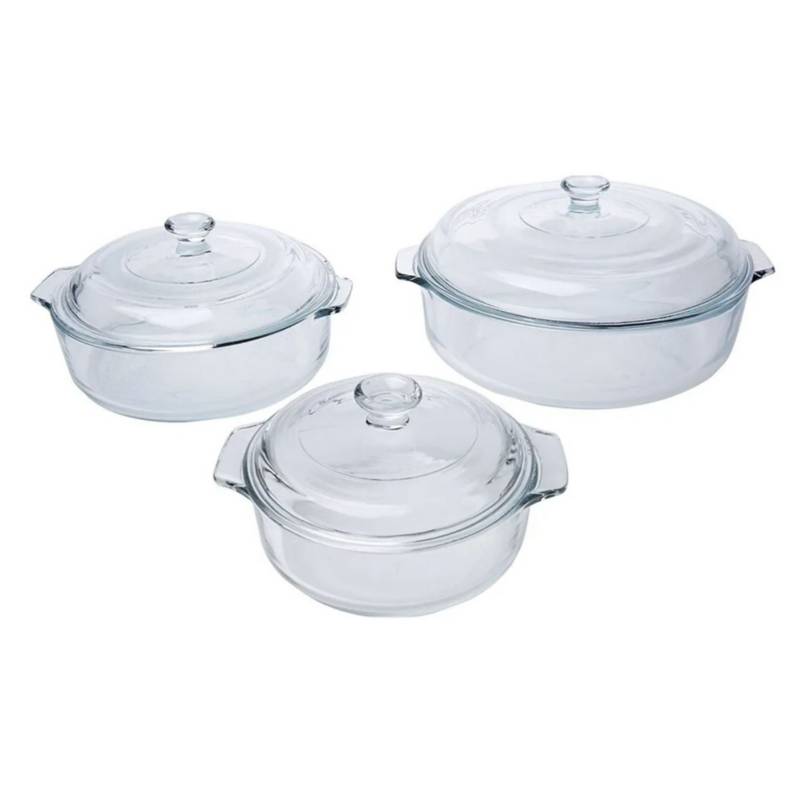 Set X3 Cacerolas Con Tapa De Vidrio Enlozadas Cocina Hogar