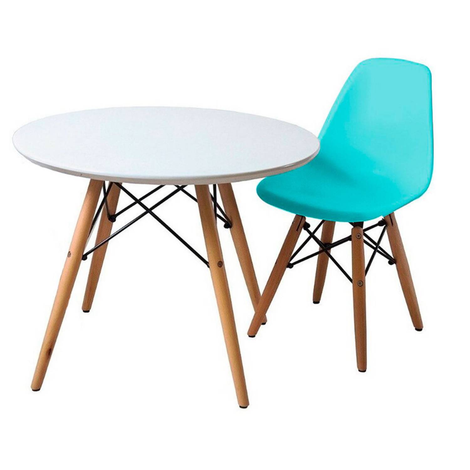 Mesa Infantil Eames con Sillas Aqua