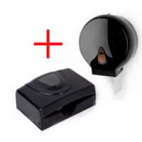 Combo Dispensador De Papel Higiénico En Plástico Negro + Dispensador De Toallas De Papel En Color Negro